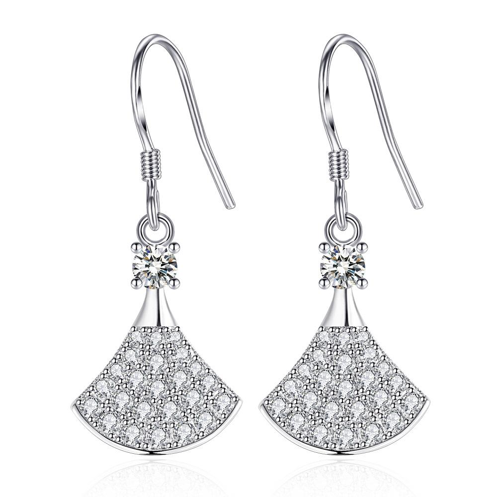 

Элегантные ретро персонализированные модные посеребренные серьги с бриллиантовыми крючками для ушей женские простые веерообразные маленькие серьги для юбки