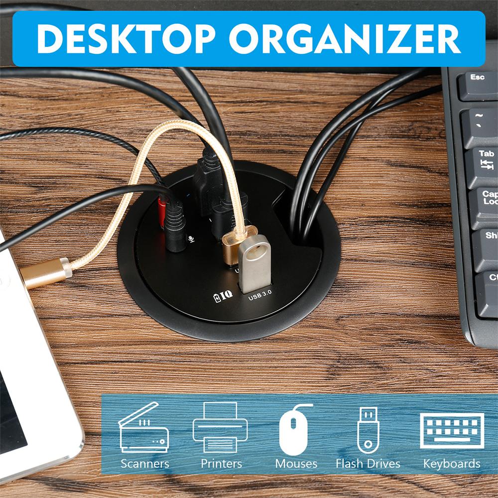 USB HUB Mount In Desk HUBs USB 3.0 HUB With Power Supply Adapter Headphone/Microphone Port For PC/Tablet USB 3.0 Splitter