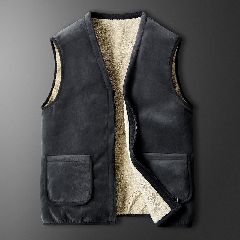 Velvet Thickened Photography Warm Vest for Men In Autumn and Winter, Middle-aged and Young Collarless Sleeveless Lamb Velvet Vest Jacket