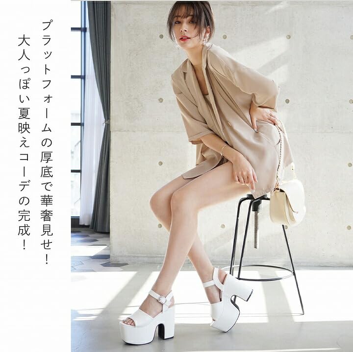 Vivian Women's 13cm Platform Sandals with Ankle Strap, White, Size S (22.0-22.5cm), V0671SM