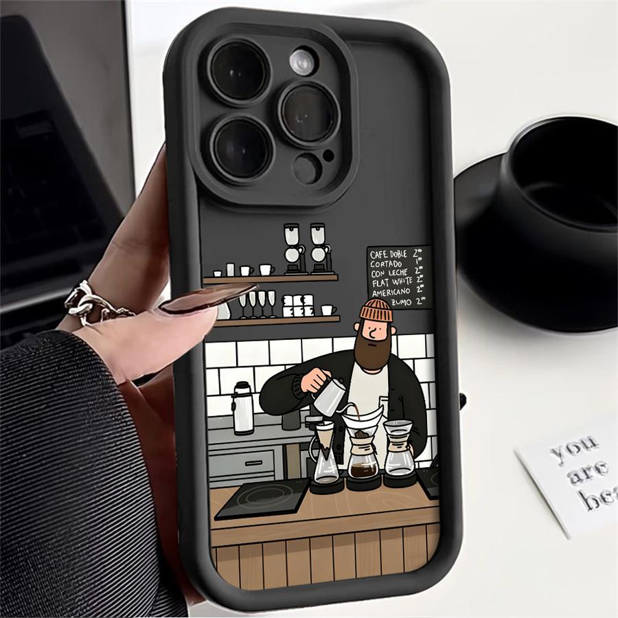 Case for iPhone 17 Pro Max 17e 12 Pro 15 Plus 16 Air 13 11 14 Phone Cover Coffee Shop Man