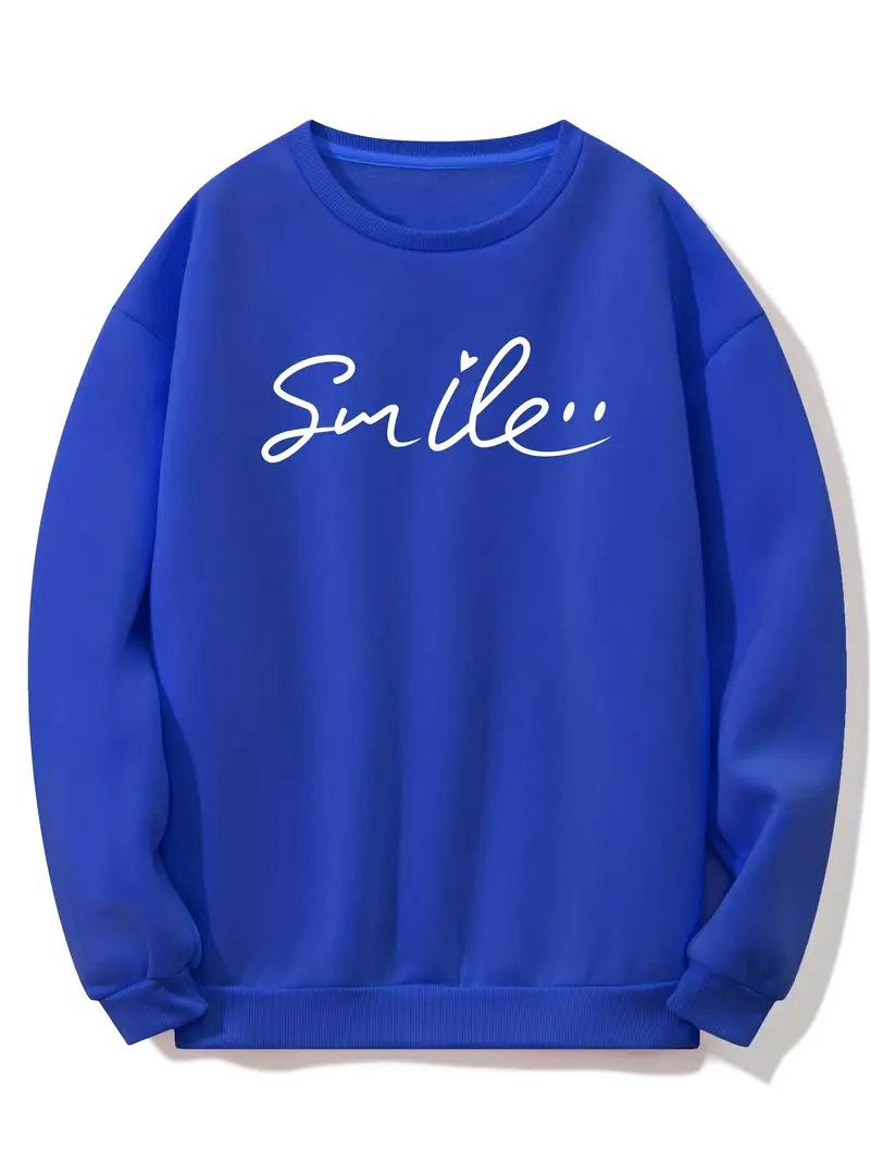 

Женский свитер с круглым вырезом и принтом в европейском и американском стиле, 2024 M синий