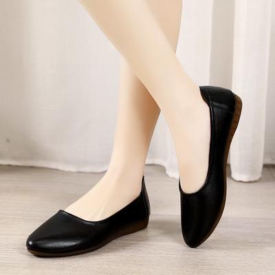 2025 lente en zomer nieuwe zachte zolen werkschoenen dames zwarte flats professionele stewardess dames enkele schoenen comfortabele werk leren schoenen
