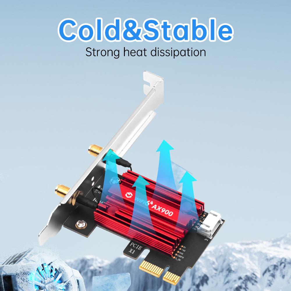 FV-AX900Pro WiFi 6 PCIE Card - BT5.4, Red Heatsink, Detachable Antennas, High-Speed Gaming Wireless Adapter