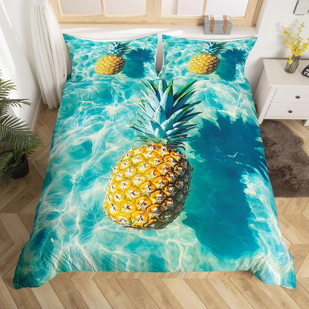 Ananas Bettbezug Tropische Früchte Bettwäsche Set Ananas Muster Deckenbezug für Jungen Mädchen Boho Exotischer Stil Zimmerdeko