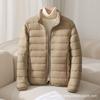 Women's Lightweight Puffer Jacket Stand Collar Zipper Long Sleeve Quilted Short Down Coat Solid Color