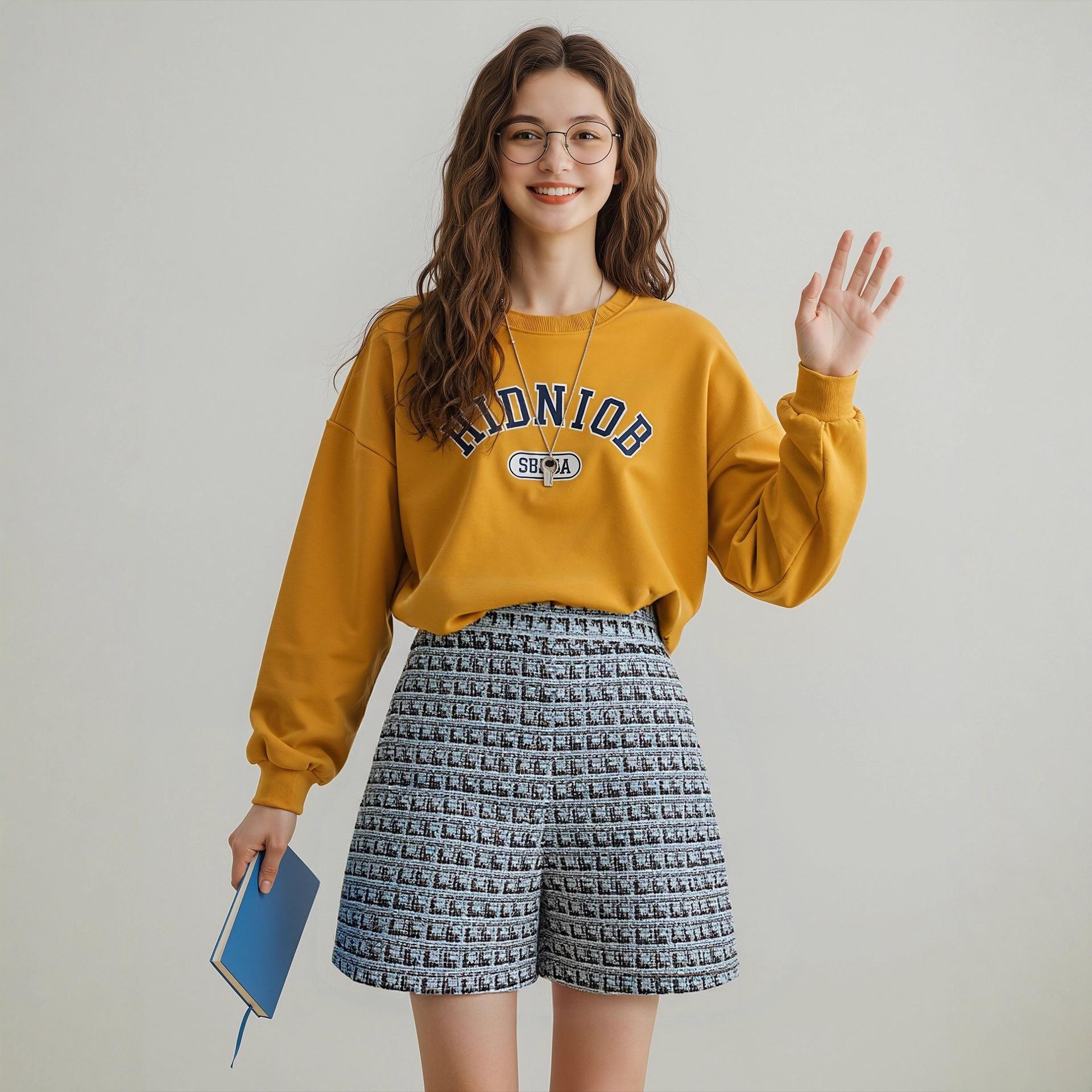 European and American clothing fashion plaid shorts knitted women s simple shorts Xiaoxiangfeng side zipper pants S