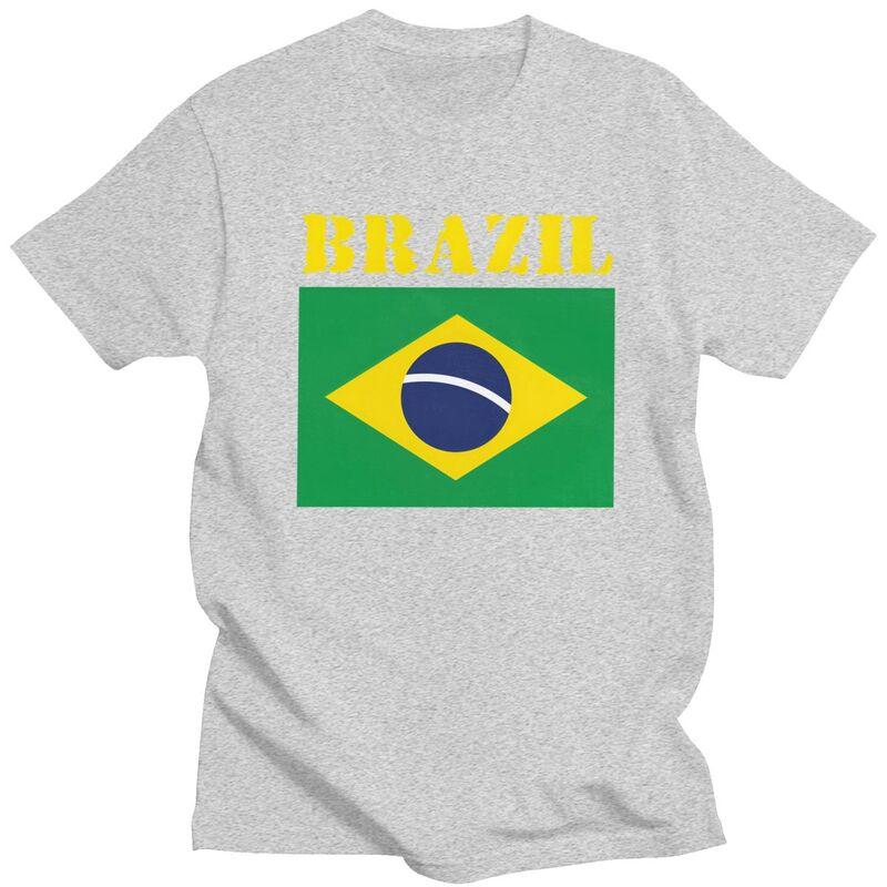 Custom Fashion Brazil Flag T Shirts Men Short Sleeve Tshirt Streetwear Tee Pure Cotton Slim Fit Tshirt Merch