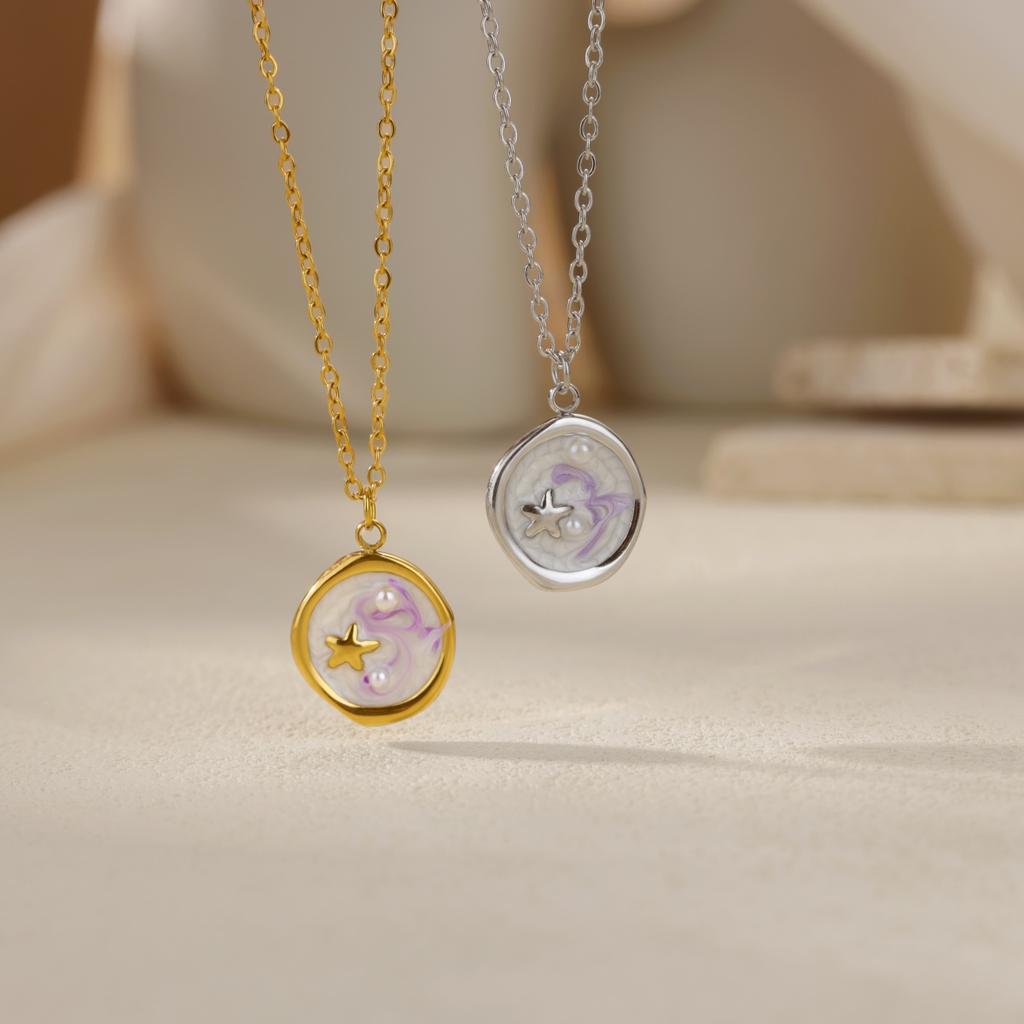 Stainless Steel Heart Star Necklace for Women Gold Color Anti Fading Choker Marine Life Zircon Summer Vacation Accessories Gift