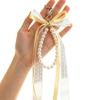 Decorative Zipper Pull Keychain Charm with Ribbon Accent, Lace Ribbon Tails, Beaded Drop and Clasp for Daily Bags