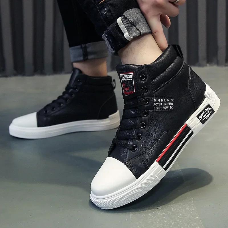 Leder Herren Canvas Schuhe Herbst High-Top Freizeitschuhe für Männer Rutschfeste Herren Sneakers Neue Winter Tenis Masculino