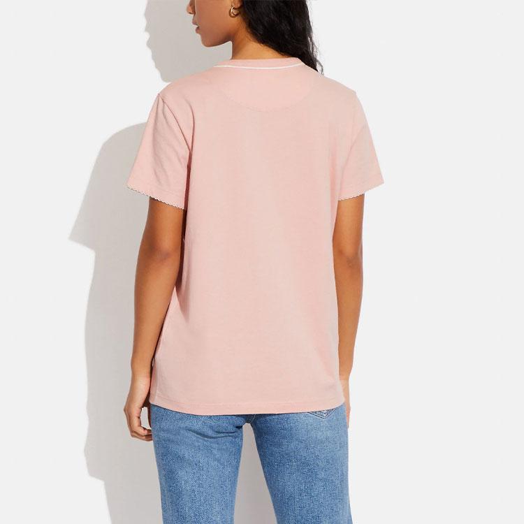 Coach Cherry Pattern Logo Round Neck Short Sleeve Regular T-Shirt Women Tops Pink CE428-C7D