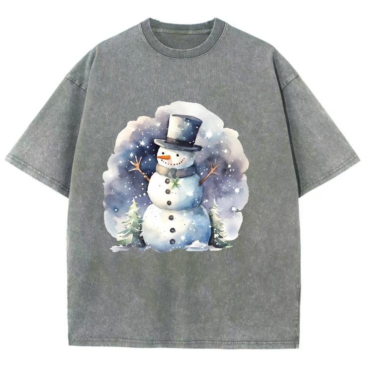 

Рождественская женская футболка с принтом снеговика, оверсайз, выстиранная, с коротким рукавом, повседневный милый топ, ретро, потертый вид, мужская 3XL