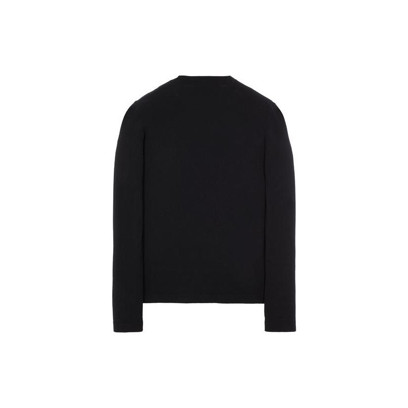 STONE ISLAND FW22 Solid Color Logo Embroidered Crew Neck Pullover Sweater Men Sweater Black 7715502GA-V0029