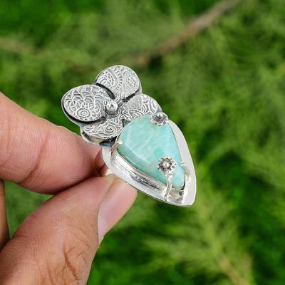 Thanks Giving Day Deal Sterling Silver Amazonite Gemstone Promise Flower Ring