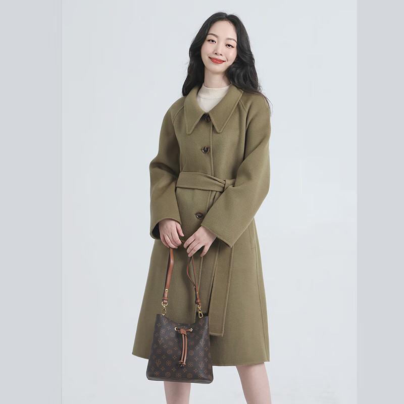Feng Xun 100% Wool Belted Double-Faced Long Coat