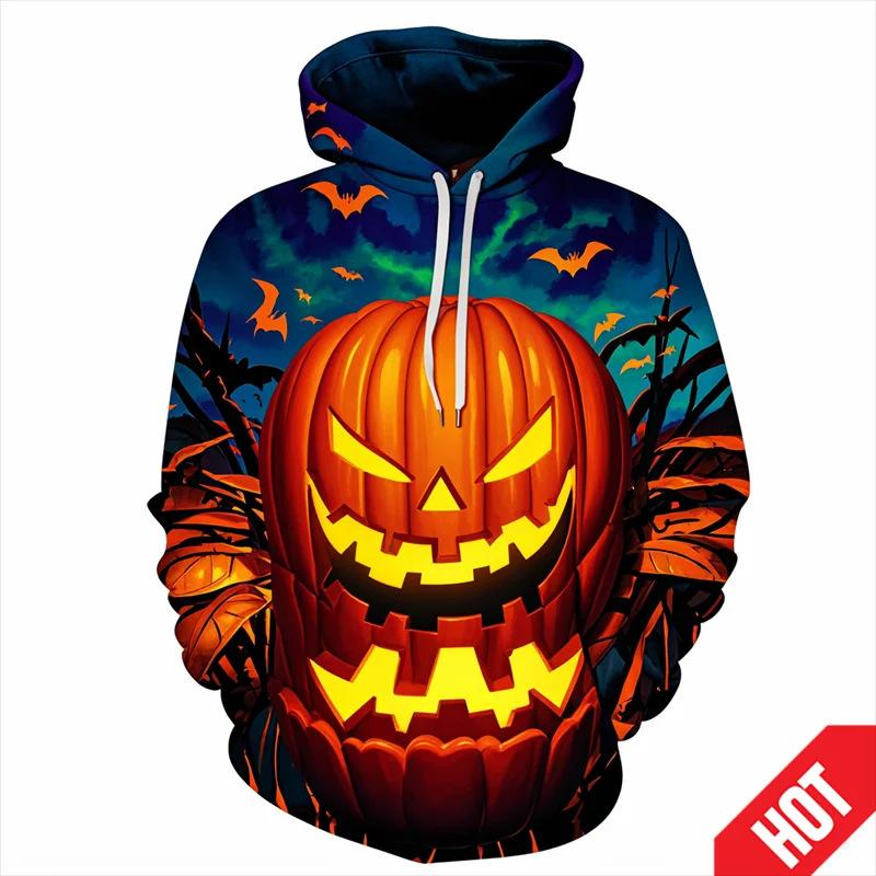 Autumn 3D Fun Pumpkin Pattern Printed Hoodies Fashionable Casual Sports Long Sleeved Men's Hooded Sweatshirts