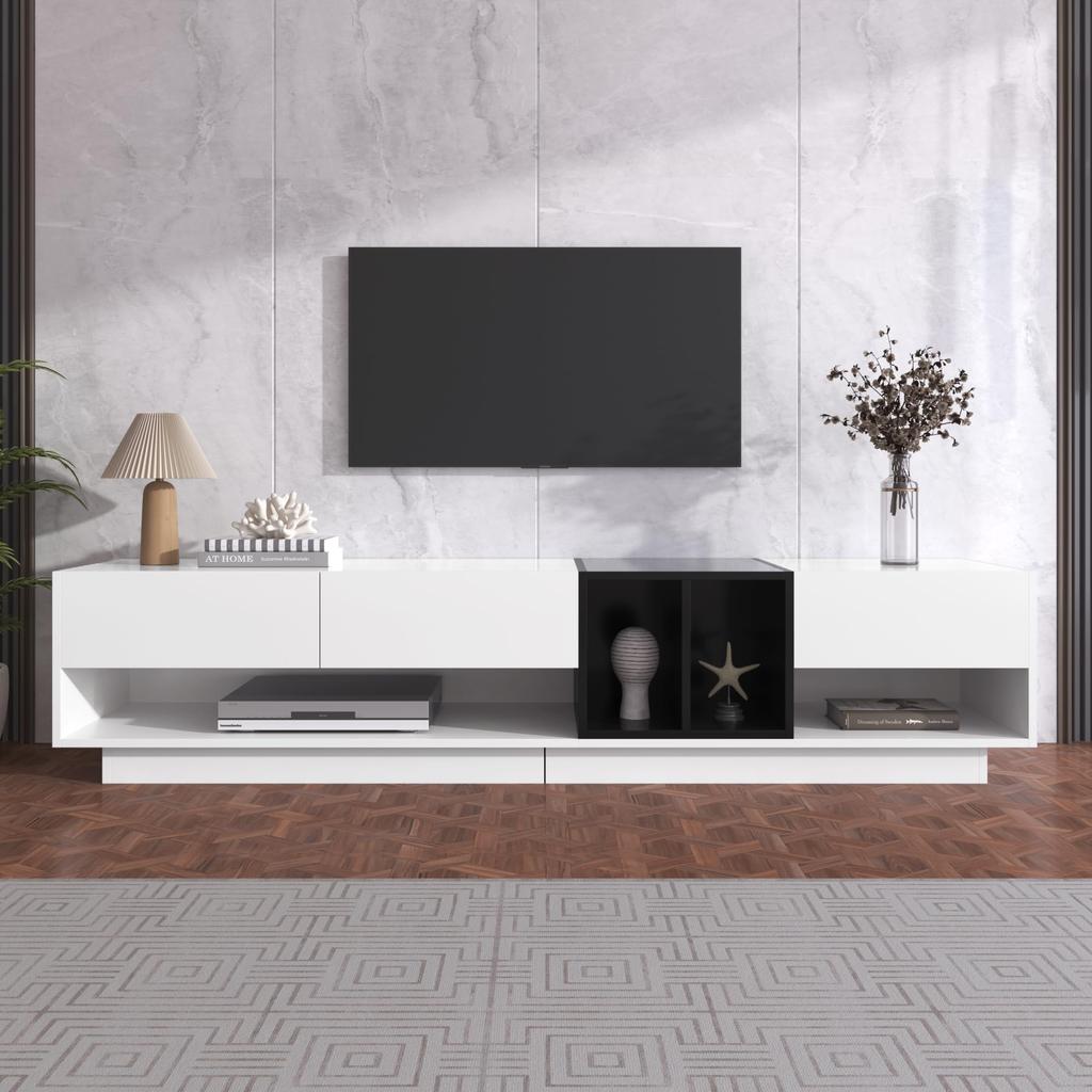 Lowboard TV Cabinet, Modern TV Stand with 3 Drawers and Open Storage Compartment, TV Board with Ample Storage Space, Color Block Design