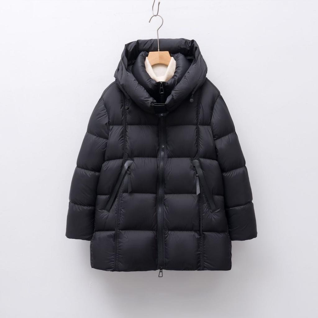 Simple and loose cloud puff down jacket for women mid-length soft hooded thickened goose down jacket