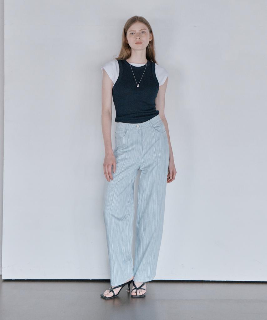 THEFRHT Striped Cotton Wide Pants (Blue)
