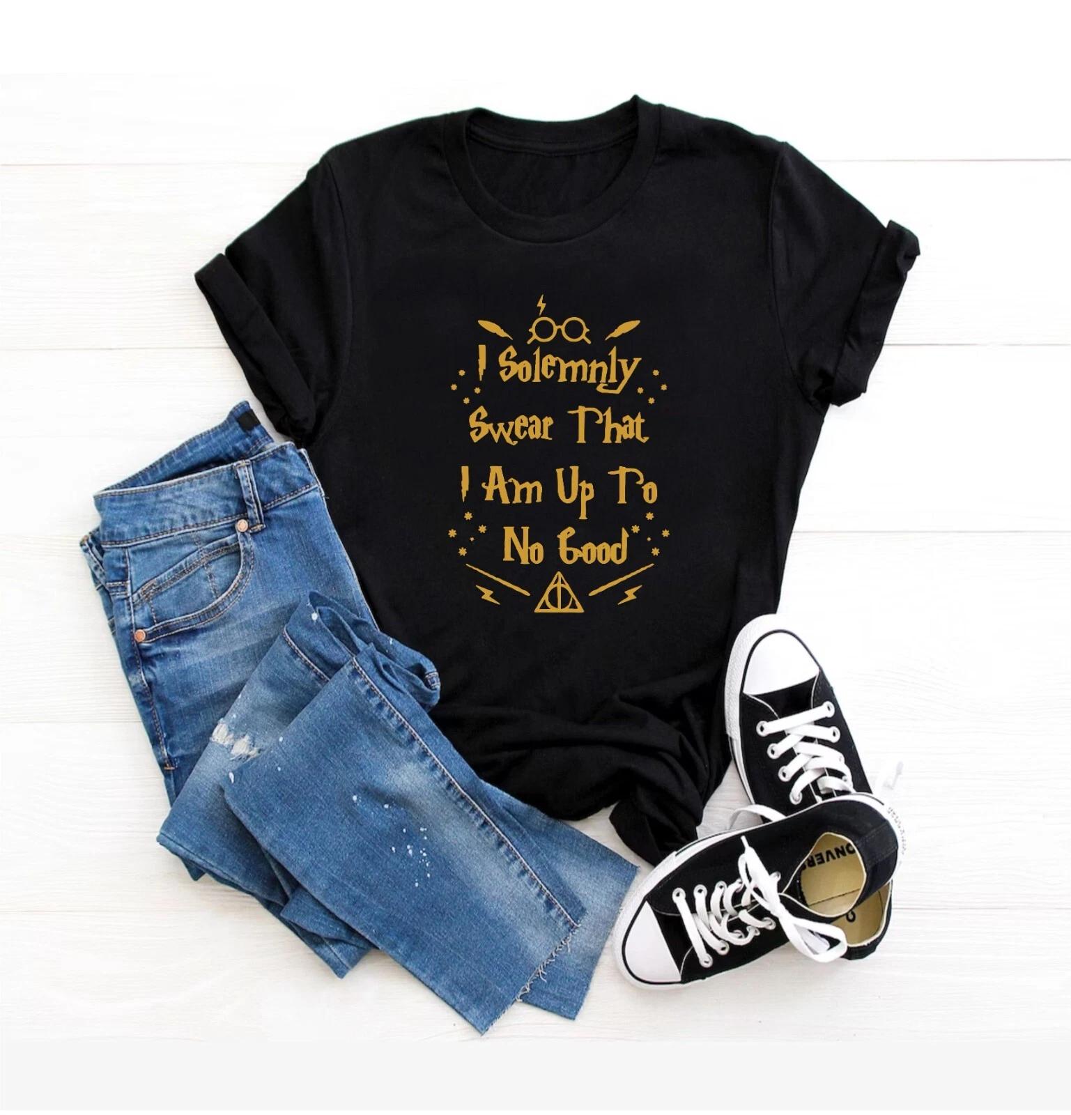 I Solemnly Swear That I Am Up To No Good T-Shirt Funny Birthday Harry Unisex Top L