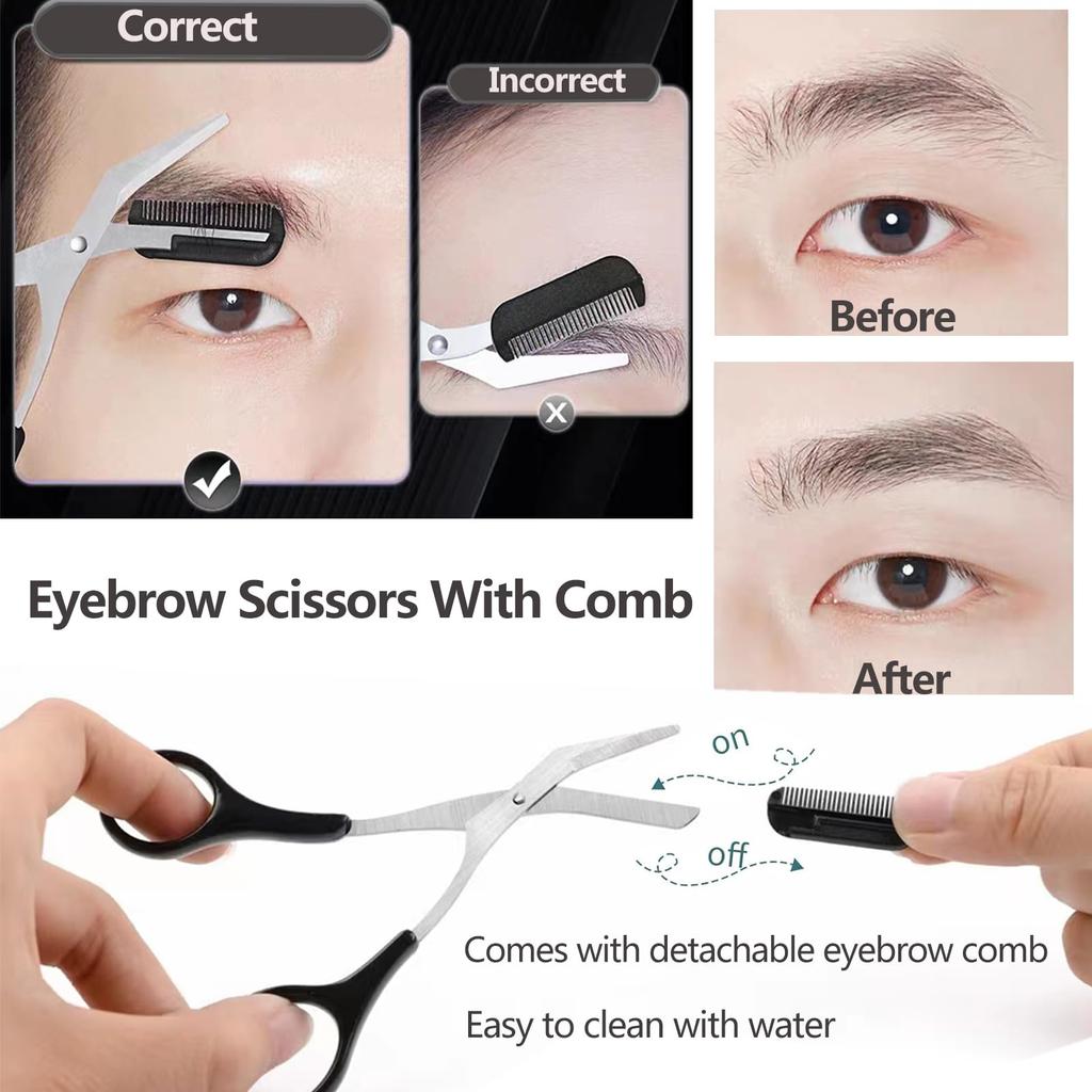 Eyebrow Scissors with Comb, KAJUDA Facial Hair Small Grooming Scissors For Men Women - Eyebrow Trimmer Scissor for Eyebrows, Nos