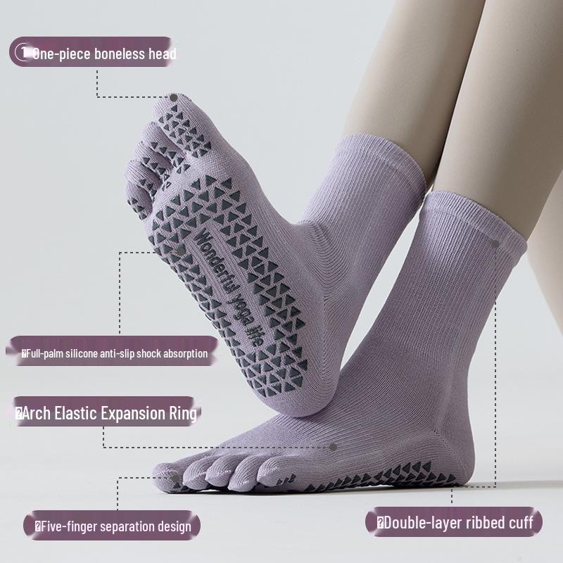 Women's Non-Slip Five-Toe Yoga & Pilates Socks - Professional Cotton Split-Toe Design