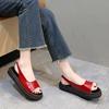 2023 New Large Solid Color Women's Sandals Thick and Low Vintage Elastic Belt Round Toe Flat Bottom Sponge Shoes
