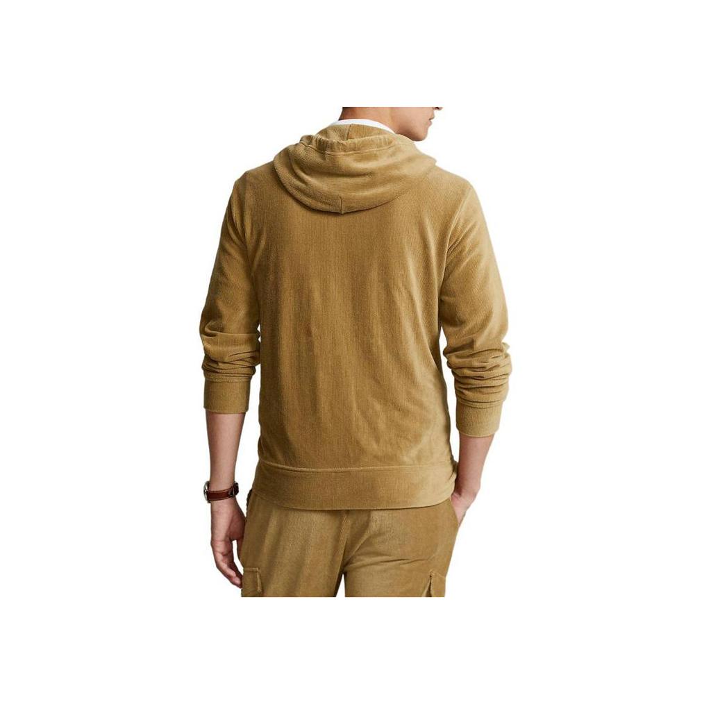 Polo Ralph Lauren FW22 Solid Color Logo Embroidered Hooded Drawstring Zip-Up Sweatshirt Men sweatshirt Brown 710877154-002
