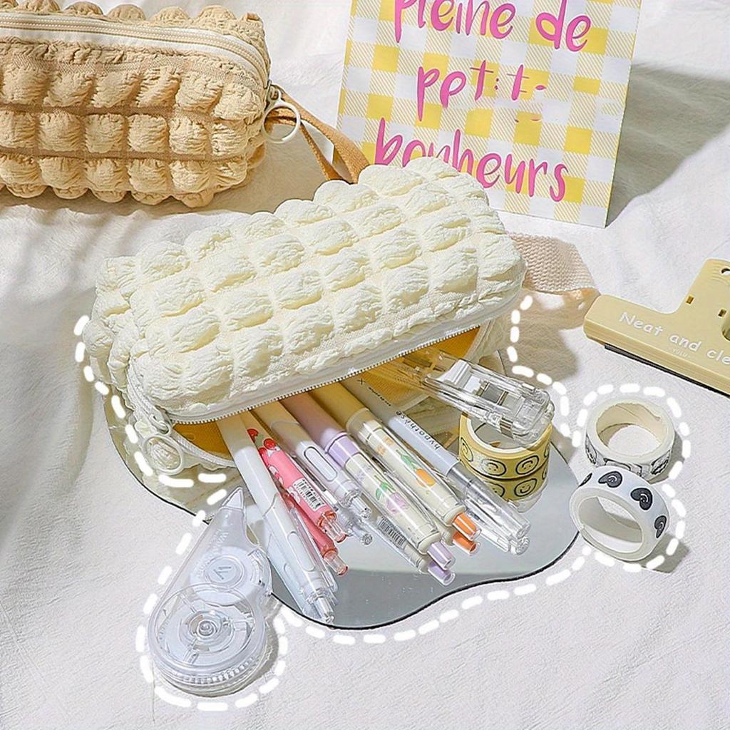 Kawaii Puffs Pencil Case Bag Cosmetic Girls Pen Pouch Box Cute Korean Stationery for Office Back To School Supplies Students