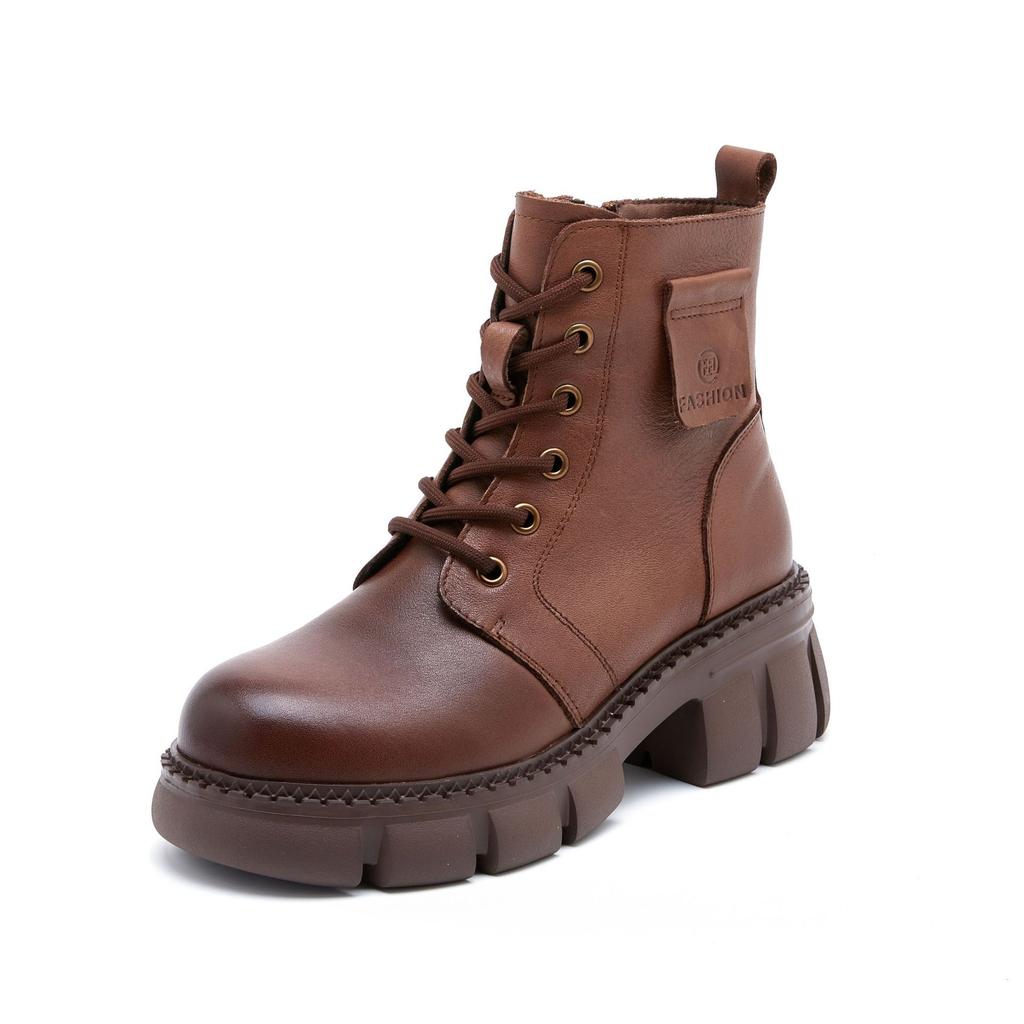 The First Layer of Cowhide Martin Boots for Women's 2025 Autumn and Winter New Velvet Thick-soled Retro British Style Leather Short Boots for Children