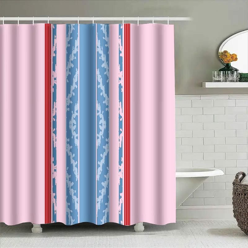 Pink Red Blue Shower Curtain Waterproof Bathroom Decor Customizable Printed Fabric Hanging Shower Cloth Set