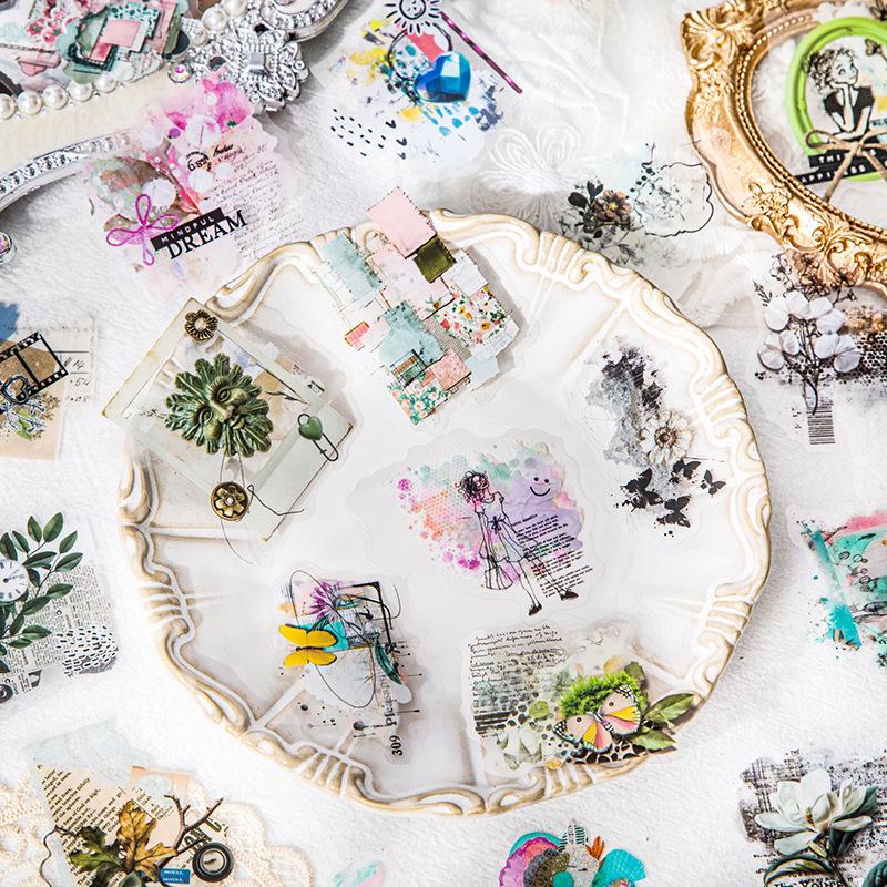 Retro Collage PET Sticker Pack - Fragmented Diary Series for Planners & DIY