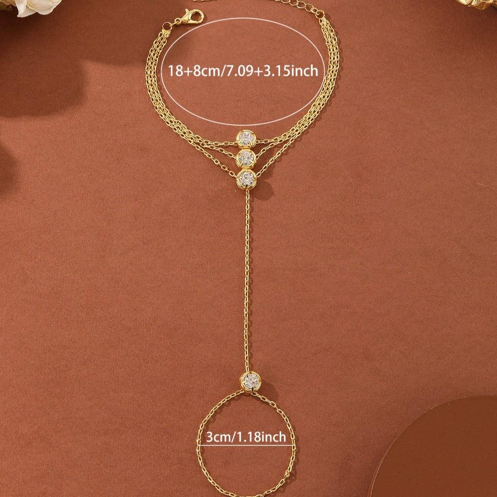 Womens Jewelry Water Drilling Zirconic Ring Hand Chain For Party And Gift