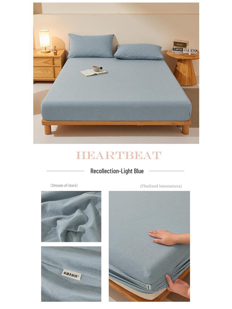 Pure Cotton Weave Washed Fitted Sheet - Solid Stripe Mattress Protector