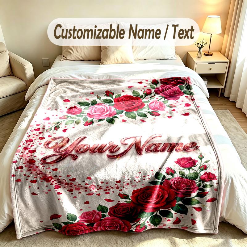 Floral Garden Theme Soft Blanket Personalized Custom Name Text Print Warm Blanket Home Sofa Bedroom Decor