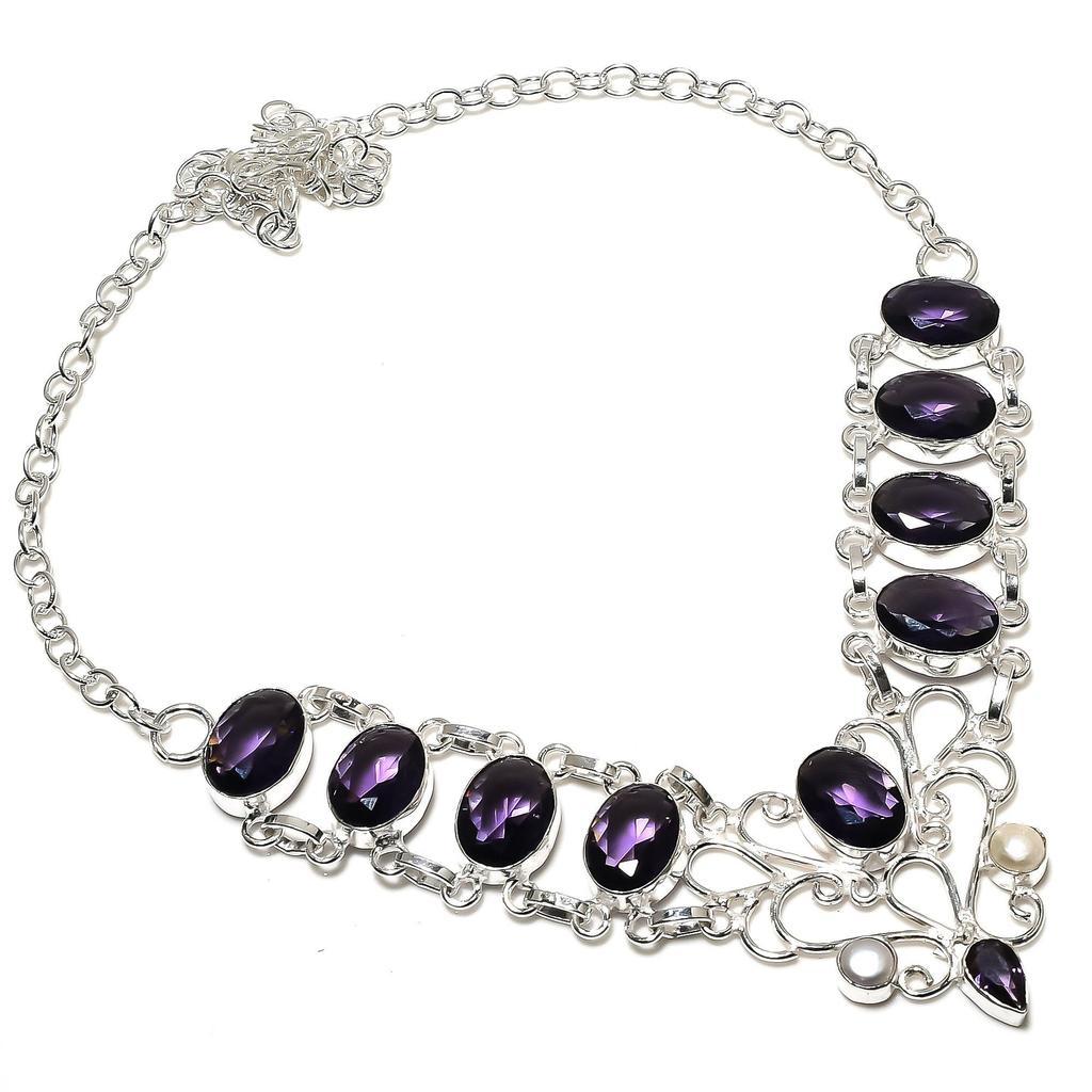 Amethyst, Mother Pearl Jewelry Necklace, 925 Sterling Silver Necklace, Handmade Jewelry Necklace, Amethyst Necklace For Mom, Wedding Jewelry