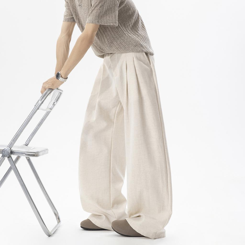 Linen scimitar pants summer new loose wide-leg pants refreshing breathable straight pants minimalist wind mopping pants