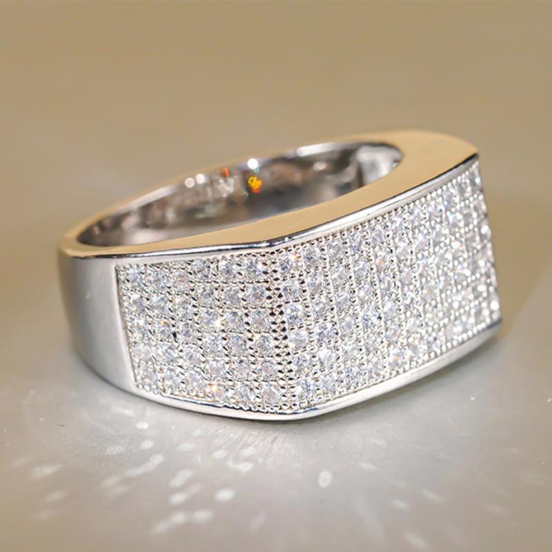 Huitan Geometric Bright Ring with Shiny Cubic Zirconia Exquisite Luxurious Finger Accessories Women Modern Wedding Party Jewelry