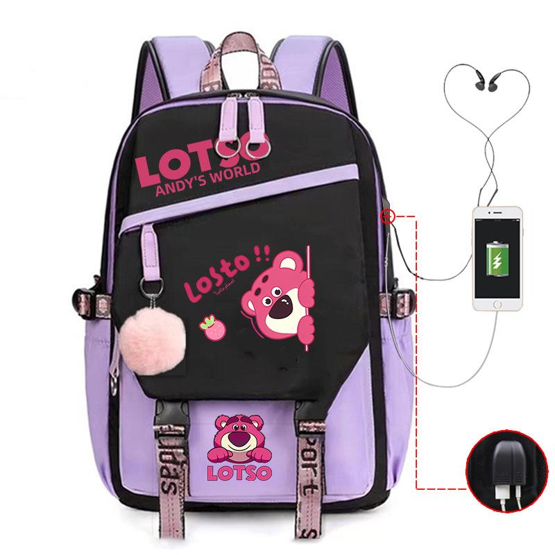 Strawberry Bear Lightweight Ridge Protection Student School Bag Usb Trend Reduction Backpack Campus Leisure