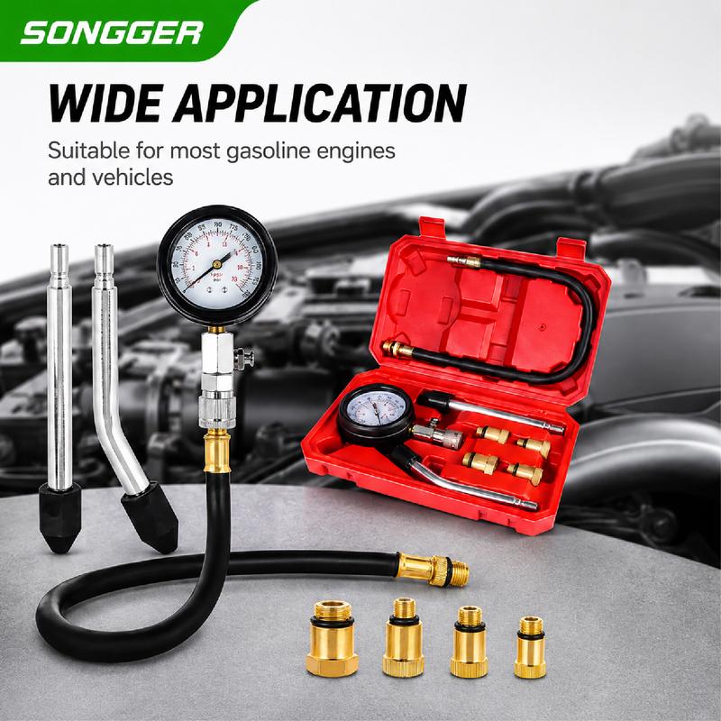 Compression Tester Kit Engine Cylinder Compression Tester 0-300 PSI Gauge M10 M12 M14 M18 Adapters Tool Set Motorcycle ATV Truck