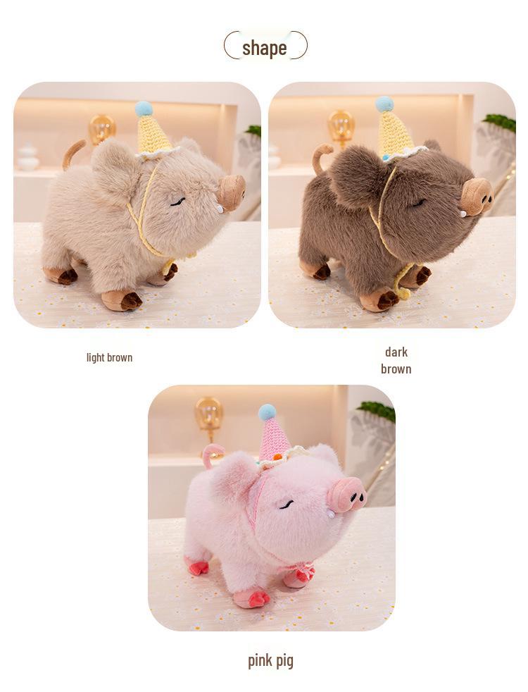 Adorable Wild Boar Plush Toy – Super Soft Pig Stuffed Animal with Birthday Hat, Perfect Gift or Wedding Toss Doll