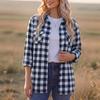 Women's Casual Plaid Long Sleeve Shirt Jacket with Lapel Collar for Everyday Wear