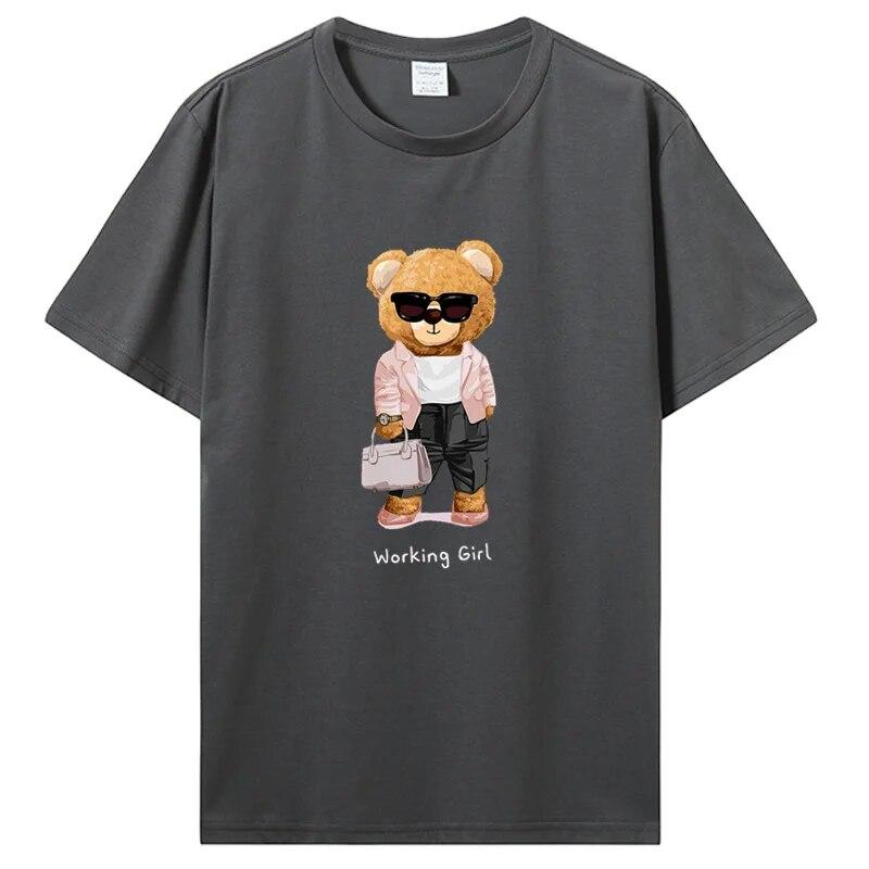 Working Girl Bear Frauen T-Shirt Unisex Unisex Student Kreativität T-Shirt Dame Cartoon Druck Harajuku Baumwolle T-Shirt Kleidung T-Shirts