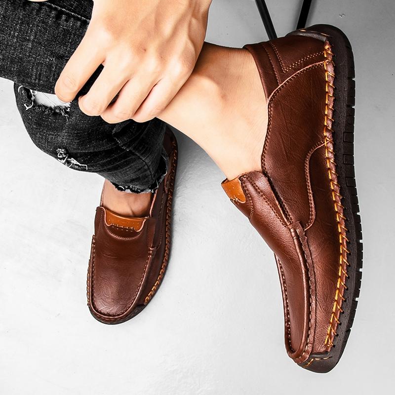 Handmade Genuine Leather Men's Casual Shoes Comfortable and Breathable Moccasins Men Business Flats Shoes Driving Shoes