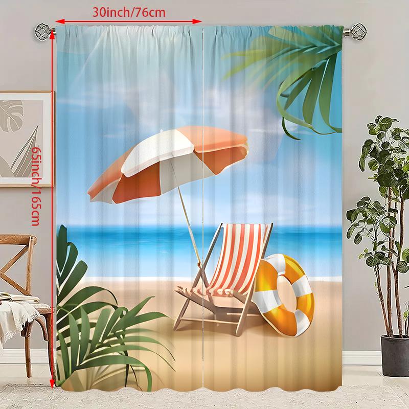 2 szt. - Zasłona z nadrukiem krajobrazu Błękitnego Oceanu - Materiał poliestrowy - odpowiednia do sypialni, salonu, gabinetu, przestrzeni prywatnej