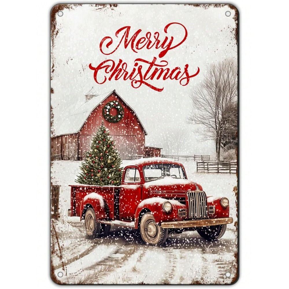 Metal Tin Sign Watercolor Christmas Tree Retro Wall Decor 20x30cm