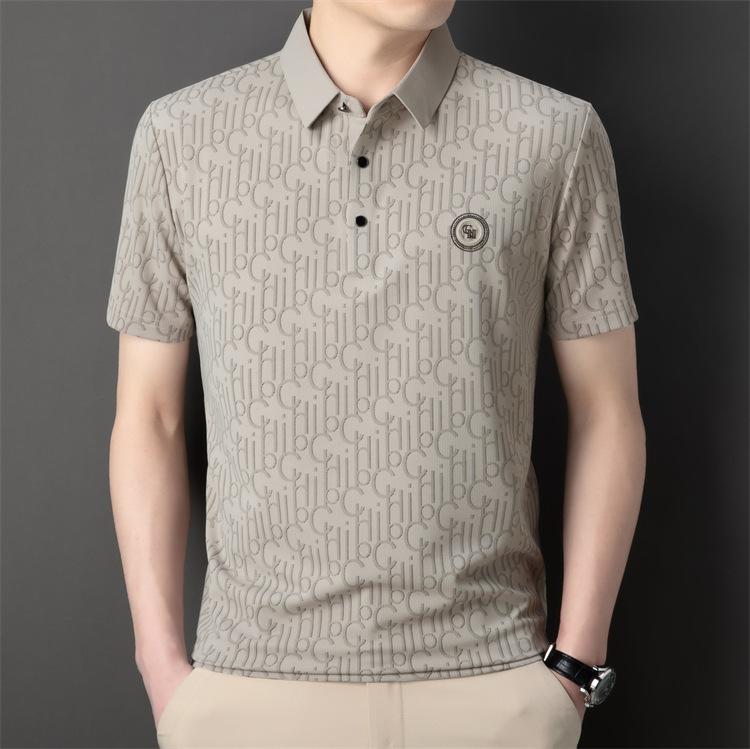 Men's Business Casual Short Sleeved Shirt with Badge Solid Color Polo Shirt Fashionable Breathable Comfortable Versatile Top
