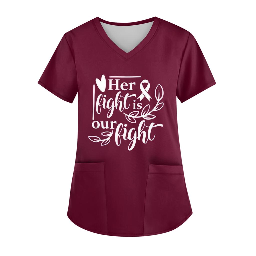 Women's V-Neck Short-Sleeve Pocketed Top With Side Slit