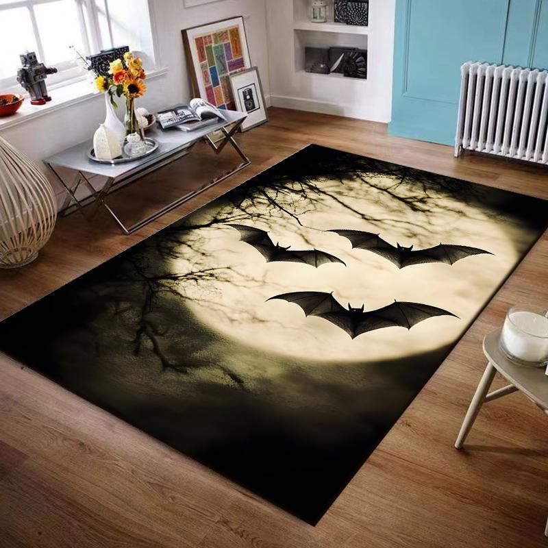 Flannel Rug Bats Flying Full Moon Halloween Gothic Branches Area Rug for Living Room Bedroom Office Goth Decor Gift for Adults